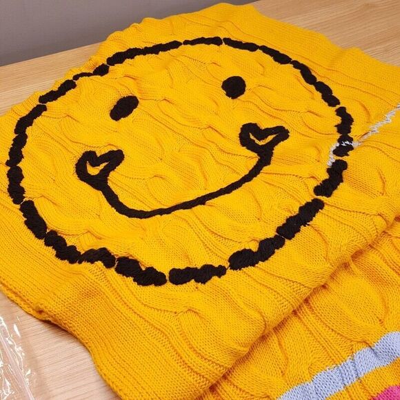 KERRI ROSENTHAL Womens Scarf Yellow Smiley Happy Face WELL LOVED 66x18.5 $348 - Picture 4 of 8